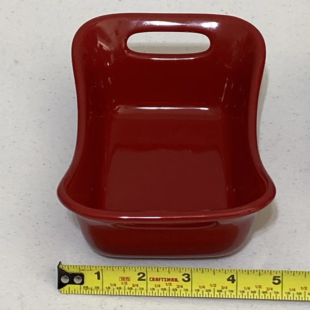Red Rachael Ray Stoneware 12oz Ramekin Casserole Baking Dish Mini Loaf Pan Set 4
